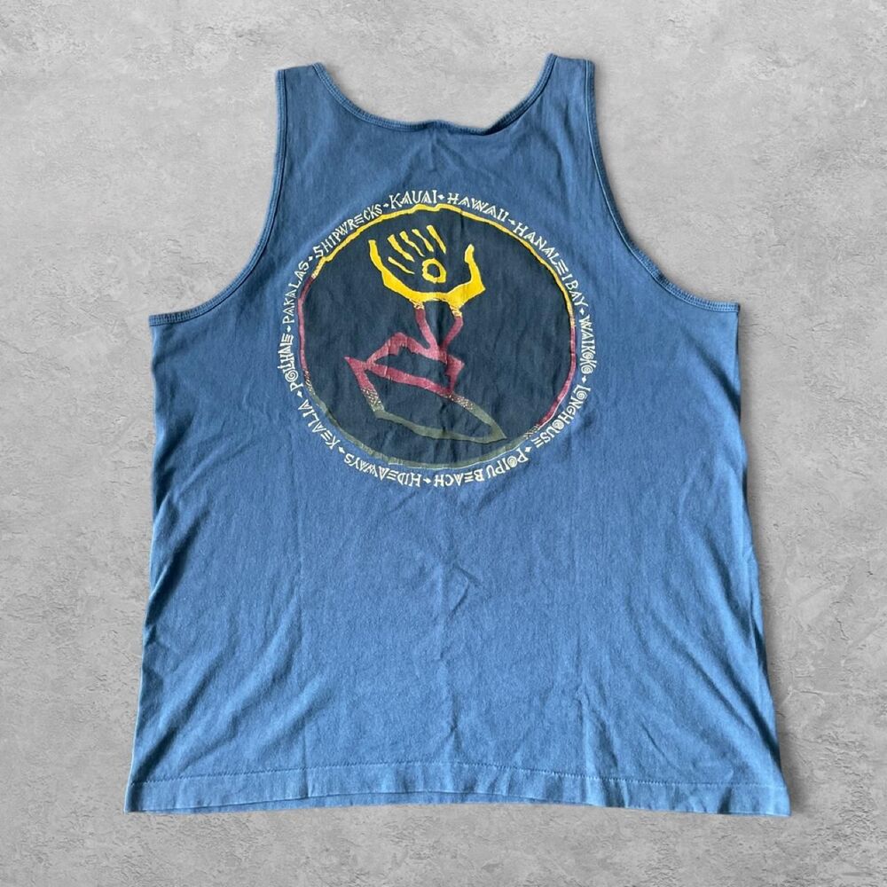 VTG 90s Hawaiian Legends Tank XL Blue Tee Jays Sof Tee Single Stitch Surf USA